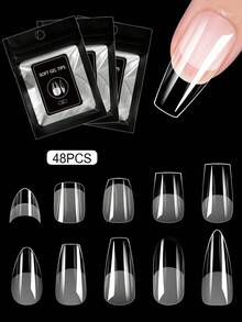 48pcs/Pack Transparent Matte Almond Shaped Acrylic False Nails, Matte Transparent Full Coverage Acrylic Gel Nail Kit, Press-On Nail Stickers Suitable For Nail Salon DIY - Clear - View 2
