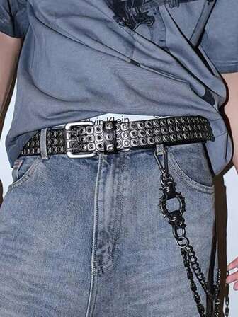 1pc Street Hip Hop Three Exhaust Eye PU Belt Winter Jeans Accessories Gothic Rock Versatile Middle Aged Youth Belt