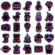 50pcs Mixed Neon Aesthetic Graffiti Sticker Pack, Cartoon Neon Stickers For Scrapbooking, Diary, Waterproof Vinyl Stickers For Water Bottles, Skateboards, Luggage, Laptops, Bumpers, Party Supplies - Multicolor - View 4