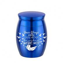 小型纪念骨灰盒，用于存放人类和宠物的骨灰，迷你骨灰盒，纪念骨灰盒 - 你的翅膀已准备就绪，但我们的心却尚未准备好 - 藍色 - 查看 7