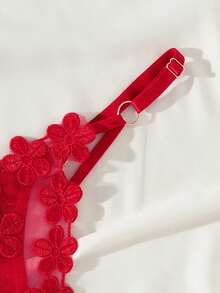 Customized Lingerie - Girls' Sweet Embroidery Princess Mesh Thong, Sexy Breathable Adjustable Thin T-Shirt Panty, Customized Gold/Silver Rhinestone Letter, Christmas Outfit, Christmas Gift, Merry Christmas, Customized Christmas Lingerie - Red - View 4