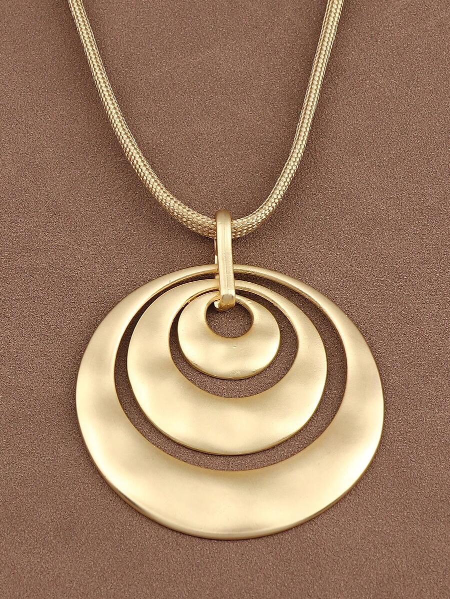 1pc Fashionable Silver & Gold Tone Asymmetric Hollow Square Pendant Necklace, Suitable For Women's Daily Wear, 18 Inches + 2 Inches Extension Chain - Open Round Circles - View 1