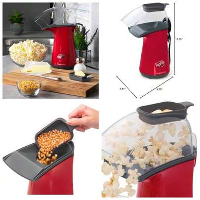 Poplite Hot Popcorn Popper With Built - In Measuring Cup Melts Butter Easy To Clean Yellow 18 Cups Built - In Cord Wrap