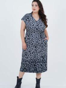 Plus Size Women's Slim Midi Dress - 灰色 - 查看 4