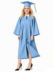 Unisex Matte Graduation Cap And Gown 2025 2026 With Tassel For College High School Graduates And Bachelor,Graduation Cap And Gown 2025 Set With Tassel,Unisex Graduation Cap And Gown Tassel Set With 2025 And 2026 For High School And Bachelor,Adult Unisex Black Graduation Robe College High School Doctoral Ceremony Gown Comfortable Woven Fabric - 天藍色 - 查看 1