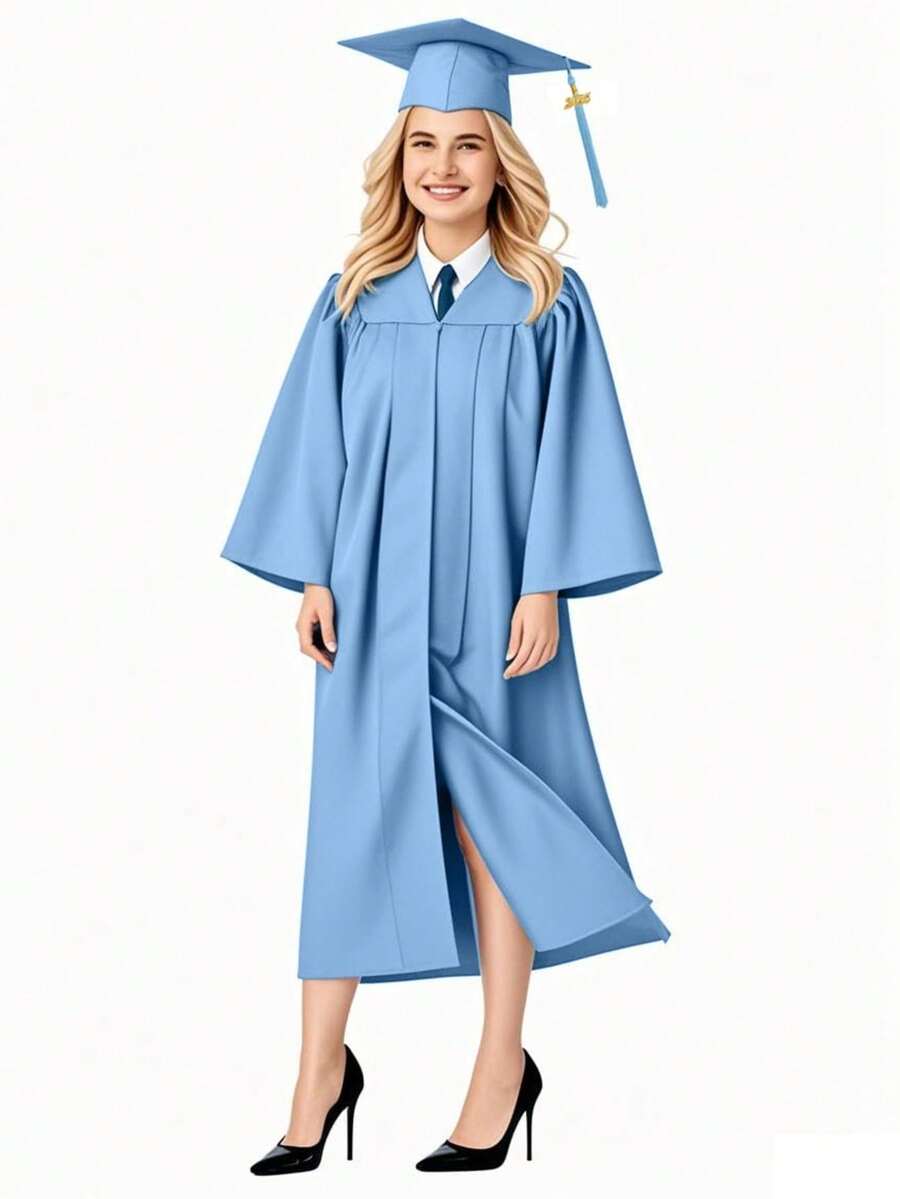 Unisex Matte Graduation Cap And Gown 2025 2026 With Tassel For College High School Graduates And Bachelor,Graduation Cap And Gown 2025 Set With Tassel,Unisex Graduation Cap And Gown Tassel Set With 2025 And 2026 For High School And Bachelor,Adult Unisex Black Graduation Robe College High School Doctoral Ceremony Gown Comfortable Woven Fabric - 天藍色 - 查看 1