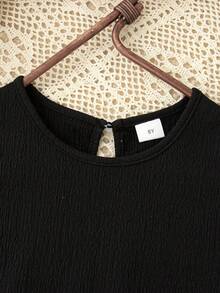 2pcs Girls Casual Sleeveless Top And Long Pants Set, Fashion Ribbon Splice Back Raindrop Buckle, Summer - Black - View 3