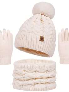 3pcs/Set Winter Knitted Set, Including Beanie, Scarf, Touchscreen Gloves, Warm Christmas Gift, Unisex, Suitable For Snow Valentines Gift - Multicolor - View 3