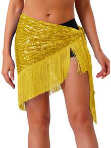 Women's Belly Dance Hip Scarf Sequins Mesh Tassel Fringe Triangle Lace-Up Skirt Waist Chain For Latin Flamenco Spanish Dance - Multicolor - View 19