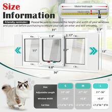 Aluminum Window Pet Door For Cats Small Dogs - Window Cat Door Insert Horizontal, Adjustable To Fit Window Width From 23" To 36", Weatherproof Pet Door With 4-Way Lock, No-Drill, Quick Installation - 31" - 36" - 查看 3