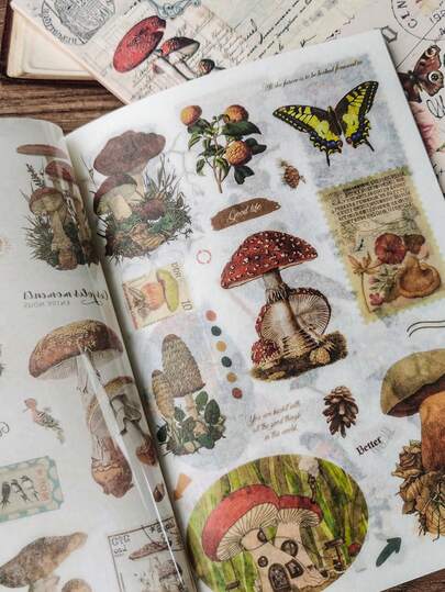 1 libro de 20 hojas de pegatinas decorativas vintage de plantas, flores y setas para manualidades de scrapbooking DIY