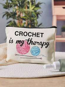 Crochet Is My Therapy' Printed Storage Bag, Knitting Lovers Zipper Pouch, Casual Yarn & Supplies Storage Bag, Ideal For Cosmetics & Toiletries - Multicolor - View 4