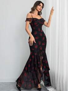 女士哥特式优雅复古碎花吊带裙，浪漫多彩不对称裙摆，适合日常约会、假日和夏季度假穿着。 - 彩色 - 查看 5