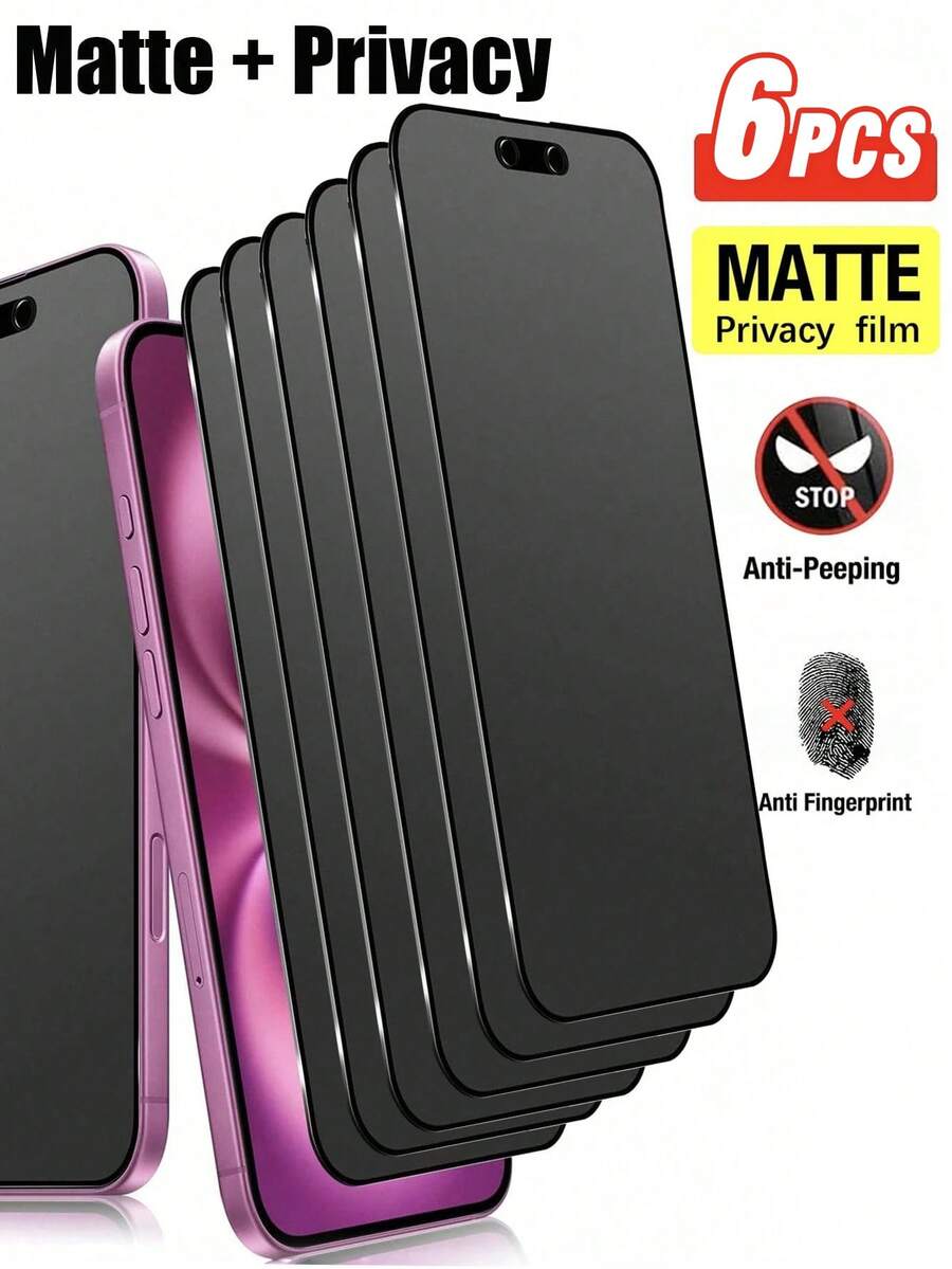 BOLLYMORE 6片装磨砂隐私屏幕保护膜，适用于 17 Pro Max [6.9英寸]，防窥隐私配件，防眩光防指纹，兼容手机壳，易于安装，无气泡，触感顺滑，适用于 17 Pro Max/17 Pro/17 Air/16/15/17e/13 Mini/12/11系列，日常、办公、居家必备屏幕保护膜，防窥、防水、防震、防刮。 - 6PCS-Ceramic - 查看 1