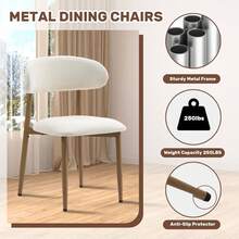 Dining Chairs Set Of 2, Metal Kitchen Chairs With Modern Fabric Upholstered For Dining Room, Beige - 米色 - 查看 4