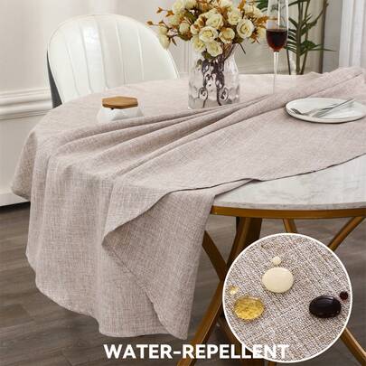 Rundkantad bordsduk, tillverkad av linne i lantlig stil, vattentät, oljetålig, dammtät, lämplig för köksmatsal, restaurangdekor, högtidsfest, tygduk, hemtextil
