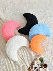 Moon Pattern Pillow, Cute Style Rose Velvet Half Moon Shape Fluffy Decorative & Supportive Throw Cushion - Ideal For Ramadan, Couch, Bedroom & Living Room Decor, Year-Round Daily Use