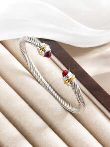 1 pieza Brazalete ajustable de acero inoxidable con alambre retorcido, regalo de joyería vintage para mujeres - pulsera - Ver 7