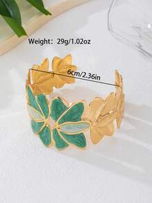 1pc Fashionable Enamel Leaf Decor Bracelet For Women, Suitable For Daily, Party, Holiday Gift - 1 Bracelet - View 4