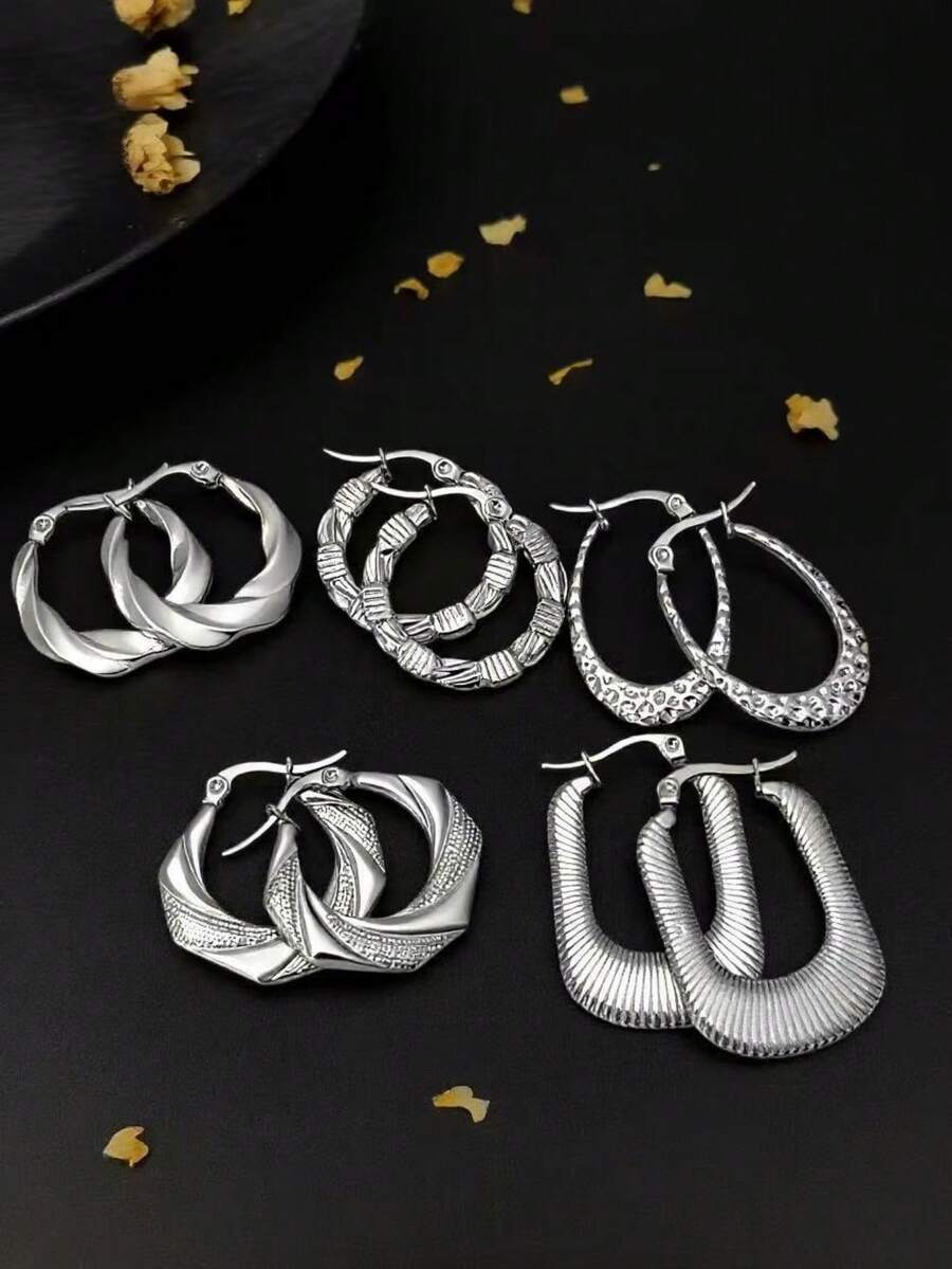 【女士时尚耳环】圣诞装饰 圣诞礼物 节日配饰 女士礼物 男士礼物 男友礼物 耳环叠戴 闺蜜礼物 圣诞袜礼物 假耳钉 - 銀色 - 查看 1