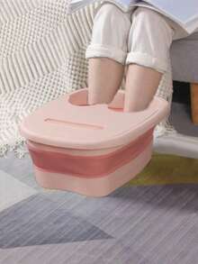 Plastic Expandable Foot Soaking Bucket, Thick Foldable Massage Foot Bath Basin With Handle, Raised Dot Foot Tub With Stand, Collapsible Foot Massage Tub, Home Use Foot Bath Basin With Lid, Thermal Insulation Massage Foot Tub, Adult Foot Soaking Bucket - Pink - View 1