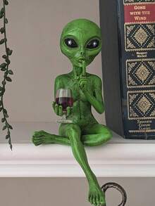 Alien Drinking Beer Sculpture - Amusing Space-Themed Decor, Green Alien Holding Beer Glass. Ideal For Displaying On Desk Or Shelf, Perfect Gift For Sci-Fi Fans | Unique Alien Design | Exquisite Craftsmanship, Alien Decor - Multicolor - View 3