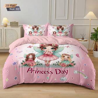 三件套 100% 超细纤维印花被套，柔软舒适，适合女孩和青少年，是卧室和客房的理想之选（1 个被套 + 1/2 个枕套，不含被芯）