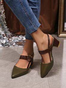 Giày cao gót nữ kiểu dáng mới nhất mùa xuân/hè 2026, gót chunky thời trang, đa năng, mũi nhọn, thoải mái, kiểu dép xỏ ngón. - màu xanh lá - Xem 4