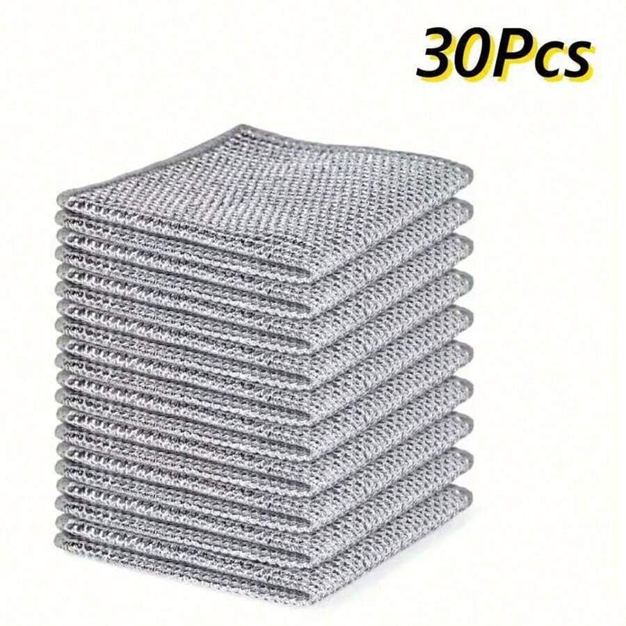 30-Piece Heavy-Duty Steel Wool Scrubbing Pad - Non-Scratch Dual-Purpose/Dry Cleaning Cloth Upgraded Metal Mesh Brush Suitable For Tableware, Sink, Pot County And Flat-Bottom Pot - Commercial Kitchen Cleaning (Gray), Room Cleaning Cloth, Pot Scrubbing Pad, Dry Dual-Purpose - 銀色30pcs - 查看 1