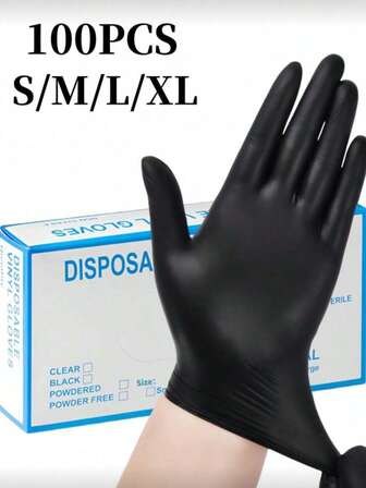 2/20/50/100 piezas Guantes desechables de nitrilo negro, sin látex, impermeables, antiestáticos y versátiles, de 3 milímetros, sin polvo, no alérgicos, adecuados para cocina, baño, hogar, inodoro, tinte de cabello, salón de belleza, cocina, pintura, manualidades y guantes protectores [Sin caja]
