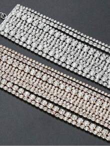 1件奢华优雅短款水晶项链，镶嵌闪亮水钻，多层水晶项链，女士水钻项链，独特珠宝，婚礼派对礼物，超闪亮爪链多层玻璃钻石项链，夸张的欧美风配饰，女士宴会时尚配饰 - 銀色 - 查看 7