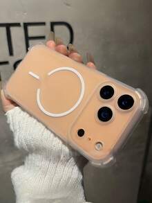 1件四角防摔磨砂透明磁吸手機殼，適用於 17 Air 16 15 14 13 Pro Max Plus，軟 TPU 背蓋，支持無線充電 - 透白 - 查看 4