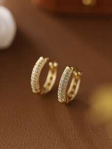 一对欧美经典百搭时尚镀金铜耳环，镶嵌微镶锆石圆形耳环，优雅奢华女士耳环 - 彩色 - 查看 6