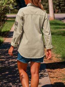 Women's Winter Street Style Oversized Frayed Denim Jacket With Elegant Shirt Collar