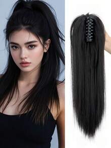 合成纤维爪夹长直马尾假发，女士马尾接发，发夹适合日常、派对、化妆、节日、婚礼、嘉年华、音乐节、母亲节礼物，是女士日常、节日派对、音乐节、嘉年华、母亲节礼物的理想之选。 - 彩色 - 查看 4