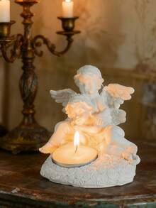 1件复古天使烛台，北欧风格家居装饰桌面收纳摆件，树脂工艺品 - 彩色 - 查看 1
