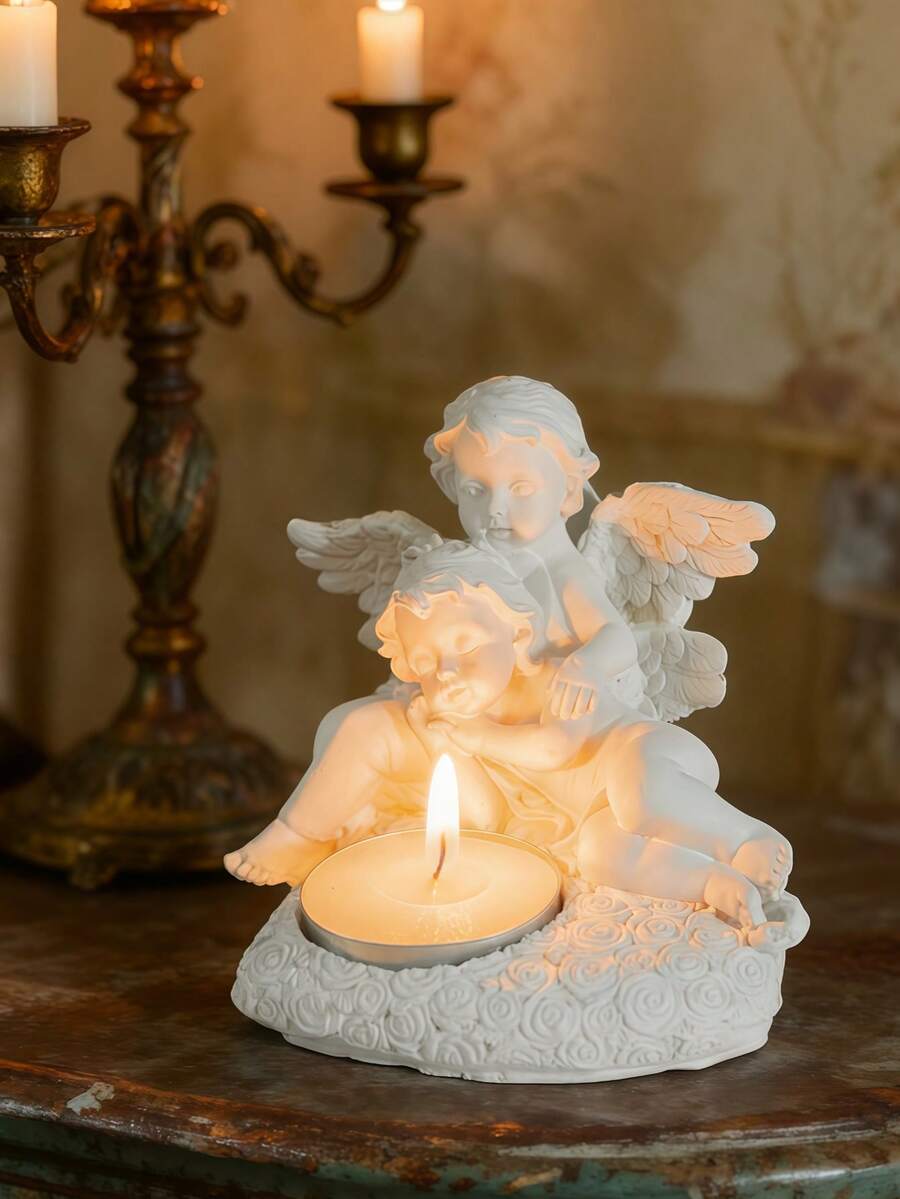 1件复古天使烛台，北欧风格家居装饰桌面收纳摆件，树脂工艺品 - 彩色 - 查看 1