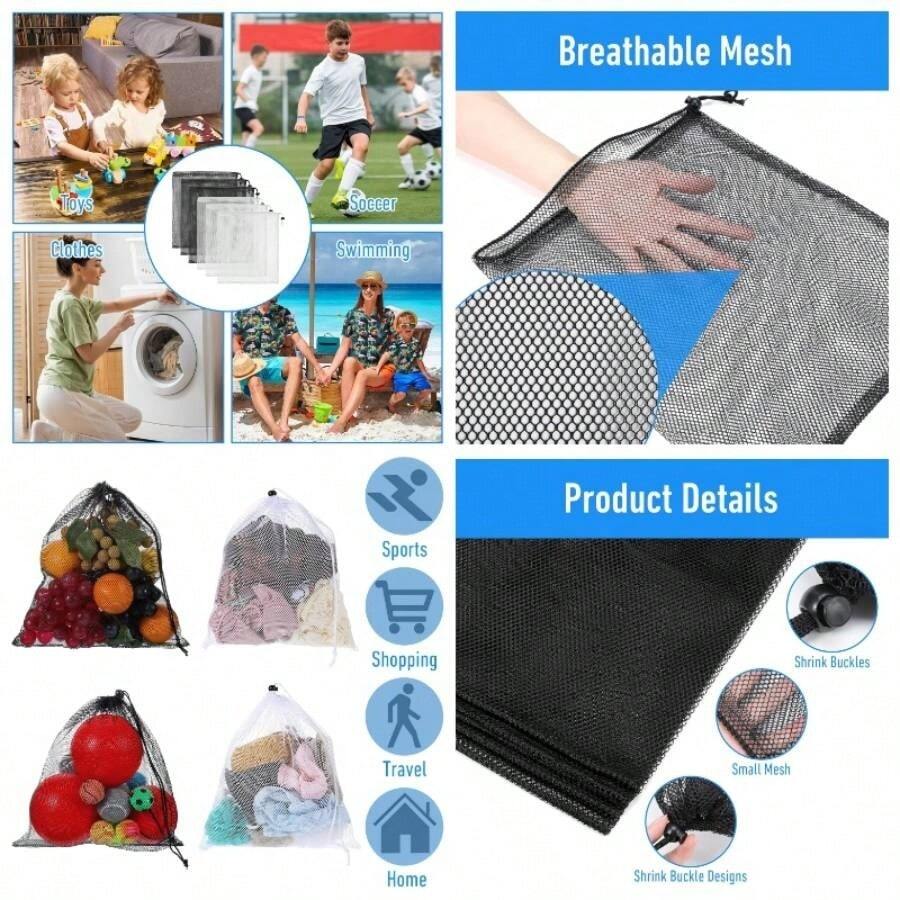 8 bolsas de malla negra con cordn para bisbol de 11.81 pulgadas, 13.78 pulgadas, bolsa de equipo deportivo de malla con bloqueo, bolsas de almacenamiento multiusos, para gimnasio, playa, lavandera - inicial - Ver 1