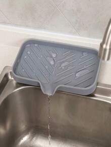 1pc Silicone Drain Rack,Kitchen Sink Splash Guard - Silicone Faucet Handle Drip Filter Tray, Dishwashing Soap Dispenser, And Sponge Holder Pad Behind The Faucet, Kitchen Small Tool Sink Accessories Suitable For Kitchen Countertops And Bathrooms - Xám - Xem 3