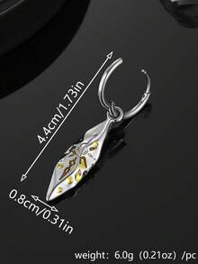 1pc Stainless Steel Rhombus Zirconia Oval Wishing Stone Pendant, Vintage Style Earring For Men - Multicolor - View 8