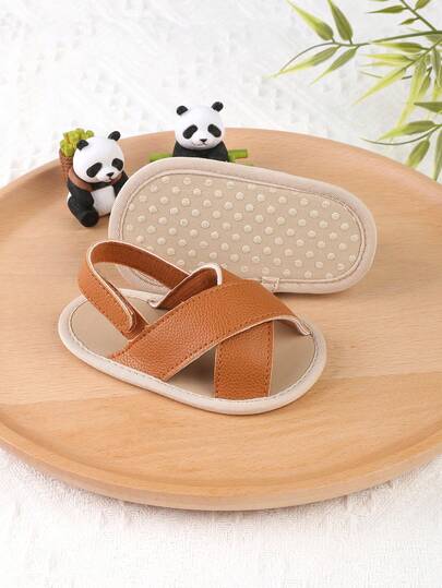 1 Pair Toddler Boys' Fashion Versatile British Style Hook And Loop Design Sandals & Slippers, Suitable For 0-1 Year Old Infant Boys' First Walking Shoes, Infant Shoes, Suitable For Spring, Autumn And Summer