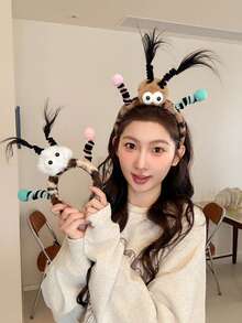 2pcs Unique Quirky Spring Pom Pom Braid Plush Headband, Women Hairband For Birthday Party - Multicolor - View 3