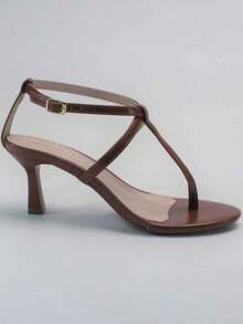Women's Sandal With Low Heel, Toe Cup, Straps, Patent Leather Back, Comfortable, Soft, Fashionable, Dressy Style. - 濃烈焦糖 - 查看 11