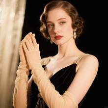 1 双网眼手套，优雅女士手套，歌剧晚宴手套，优雅新娘手套，婚礼，网眼手套 - 皮膚色 - 查看 3