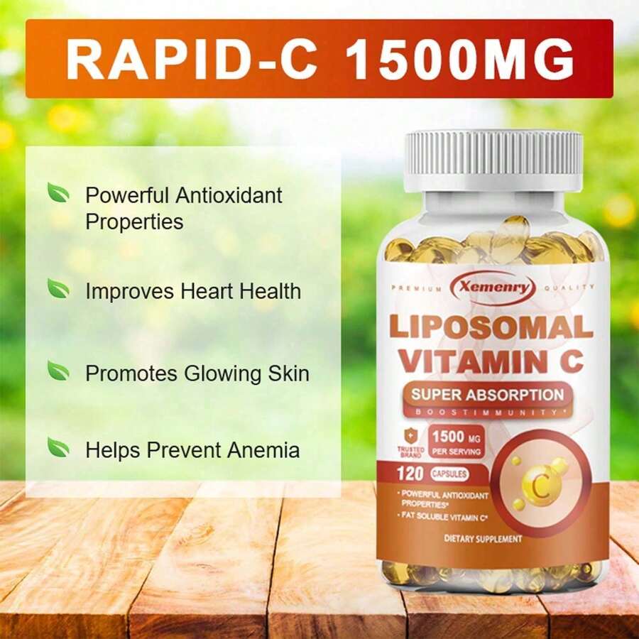 XEMENRY Liposomal Vitamin C Capsules - Anti-Aging, Antioxidant, Promotes Collagen Production, Skin Glow, Supports Heart, Immune Health - 120pcs - 120 viên nang - Xem 1