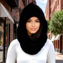 Écharpe à capuche doublée de fausse fourrure moelleuse et chaude, chapeau d'hiver coupe-vent, tenue pour temps froid, cadeau de la Saint-Valentin pour femmes - Multicolore - Voir 9