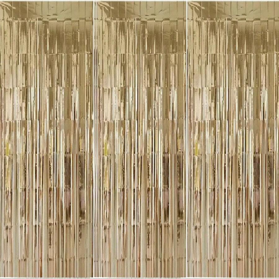 3条/套 100*200厘米 香槟色流苏丝带,派对装饰帘,闪亮金属质感设计,适用于摄影棚道具、生日派对、新娘送礼会、婚礼、节日装饰、圣诞节、背景幕布、派对装饰、活动造型、拍照道具、装饰丝带、耐用流苏、轻质面料、活动装饰、背景幕布、新娘派对、母亲节、毕业典礼背景幕布 - 香檳色 - 查看 1