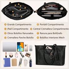 NUBILY Bolsa para Laptop Mujer 15.6 Pulgadas Portafolios Piel Mujer Bolsa para Computadora Profesional Bolsa de Mano Oficina, Negro - Negro - Ver 3
