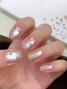 20颗闪亮锆石钻石美甲装饰品，香槟银色迷你不规则扁平美甲钉，美甲配件，美甲设计装饰用品 - 彩色 - 查看 4