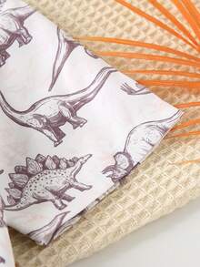 Bộ 2 áo sơ mi tay ngắn in hình khủng long thường ngày mùa hè cho bé trai + quần short màu trơn - màu nâu - Xem 6